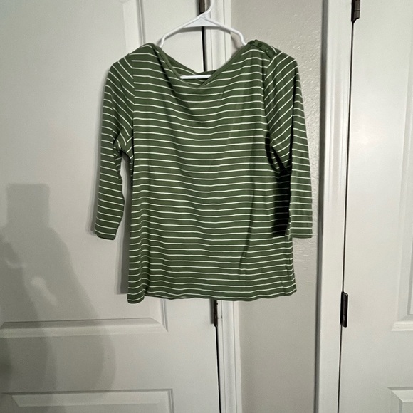 St. John's Bay Olive and White Striped Top - Picture 1 of 5